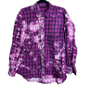 Patagonia Cotton Distressed Bleached Plaid Grunge Flannel Button Down Shirt M